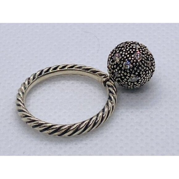 DAVID YURMAN STERLING SILVER 10 MM WHITE DIAMOND BALL SIZE 6 STACK RING - Picture 10 of 11